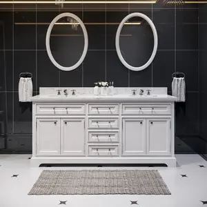 Water Creation Derby 72" Pure White Double Sink Bathroom Vanity With Matching Framed Mirrors And Faucets