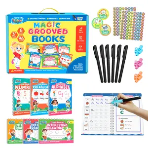 TIBIBEE Magic Grooved Writing Practice for Kids Ages 3–7, Reusable Handwriting Workbooks with Deep Tracing Grooves – Letters, Numbers, Math & Drawing – Disappearing Ink Pens & Grips – Great Gifts for Kids,School Study Supply Cool Gift