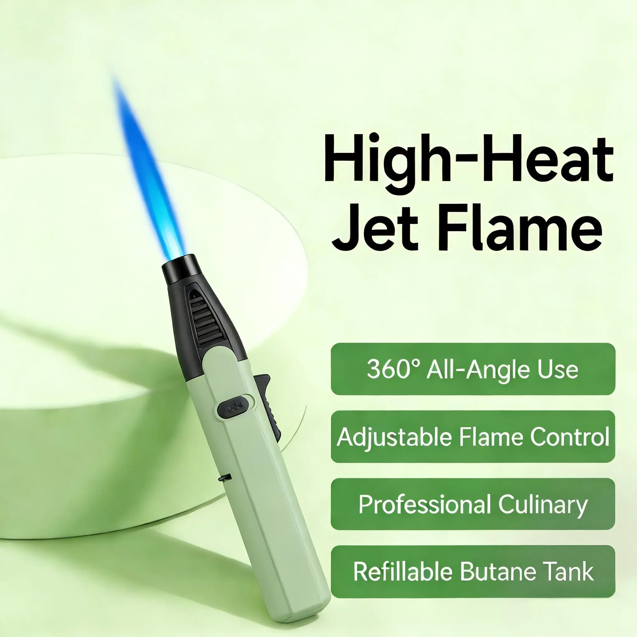 Stainless Steel Jet Flame Blow Torch Lighter - Lockable, Windproof, Refillable No Battery No Magnets Butane Fire Starter for Outdoor BBQ, Candles, Gift Box Packaging (Butane Not Included), Metal