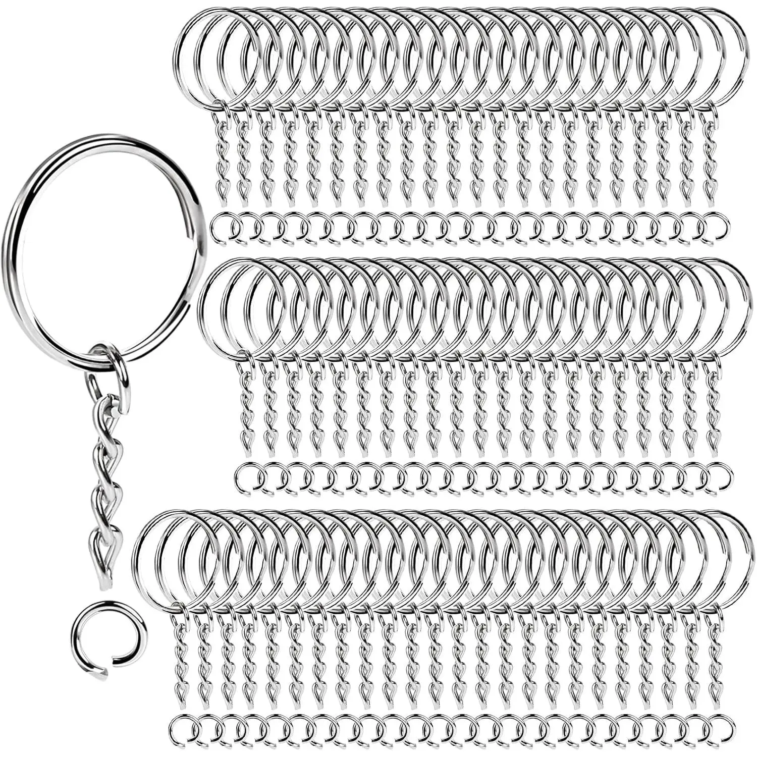 Key Chain Rings  Rings, 60 count Key Ring Metal  Split Key Rings Bulk, Keyring 25mm with 26mm Key Chains and 60 count Open Jump Ring for Craft Key Ring