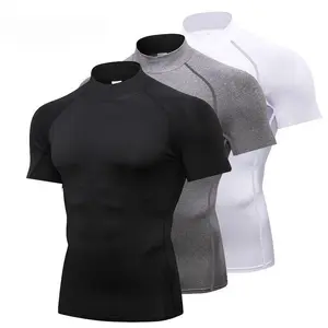 Turtleneckgymclothesmen'sT-shirtssportstights,gymtrainingcompressionclothesbasketballquick-dryingrunningshortsleeves