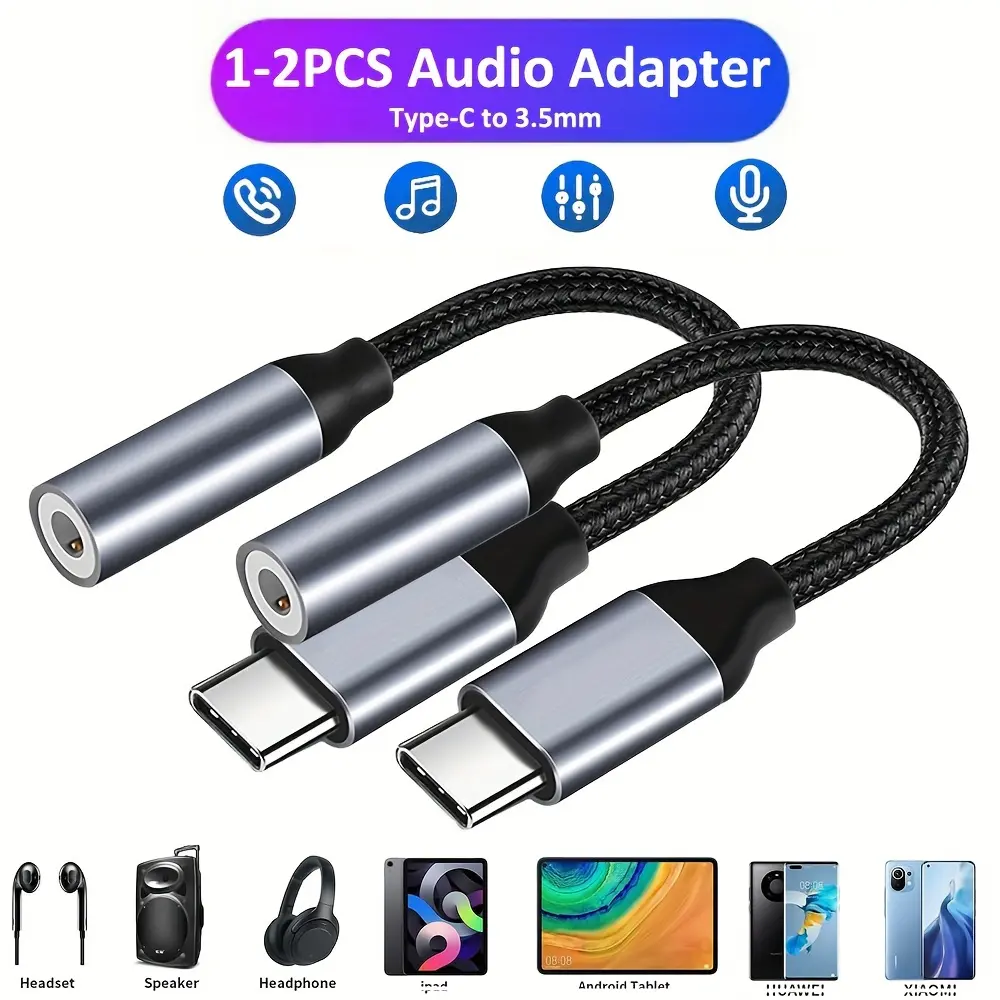 1-2pcs USB Type-C to 3.5mm Headphone Adapter, Type C Wired - Durable Metal and Plastic Combo, Compatible with Pixel, Galaxy, iPad Pro & More, Multi-Use for Headphones, Speaker, and Audio Devices