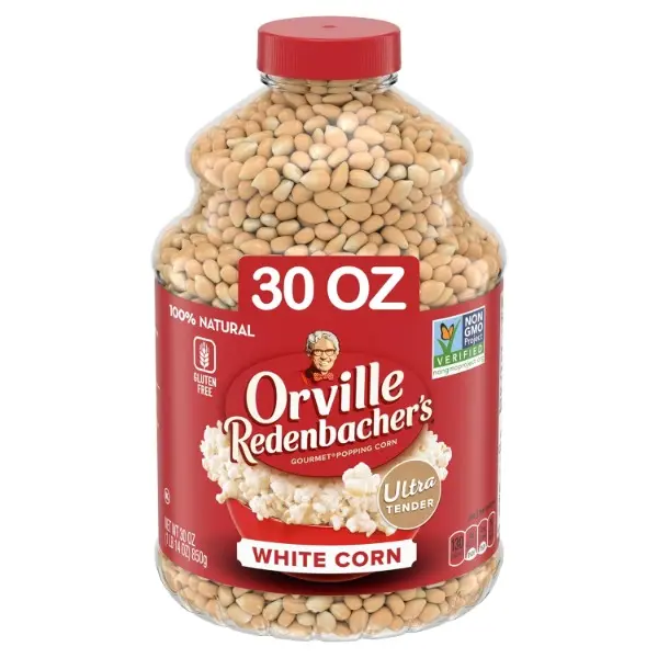 Orville Redenbacher's White Corn Popcorn Kernels, 30 oz Classic Gourmet Popcorn, High Fiber (4g, Fiber-Rich Good Source), Crunchy Halal Party Snacks, Movie Night Supply