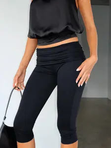Elastic Seven-Quarter Yoga Pants, High Waist Ruched Design, Tummy Control, Breathable Comfort, Daily Workout & Commute Wear