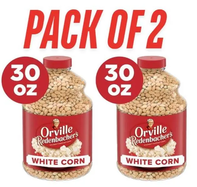 Orville Redenbacher's Gourmet White Popcorn Kernels, 30 oz. Jars (Pack of 2) – Premium White Corn, Light & Fluffy, Non-GMO Whole Grain Popcorn for Movie Nights & Snacks