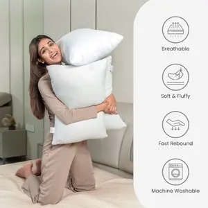 Microfiber Bed Pillow Set of 2 for Sleeping, 26x17 Inches, Queen White