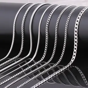 60cm Stainless Steel Necklace Chains for Men & Women – Bulk Silver-tone Snake & Cuban Rope Chains for Jewelry Crafting