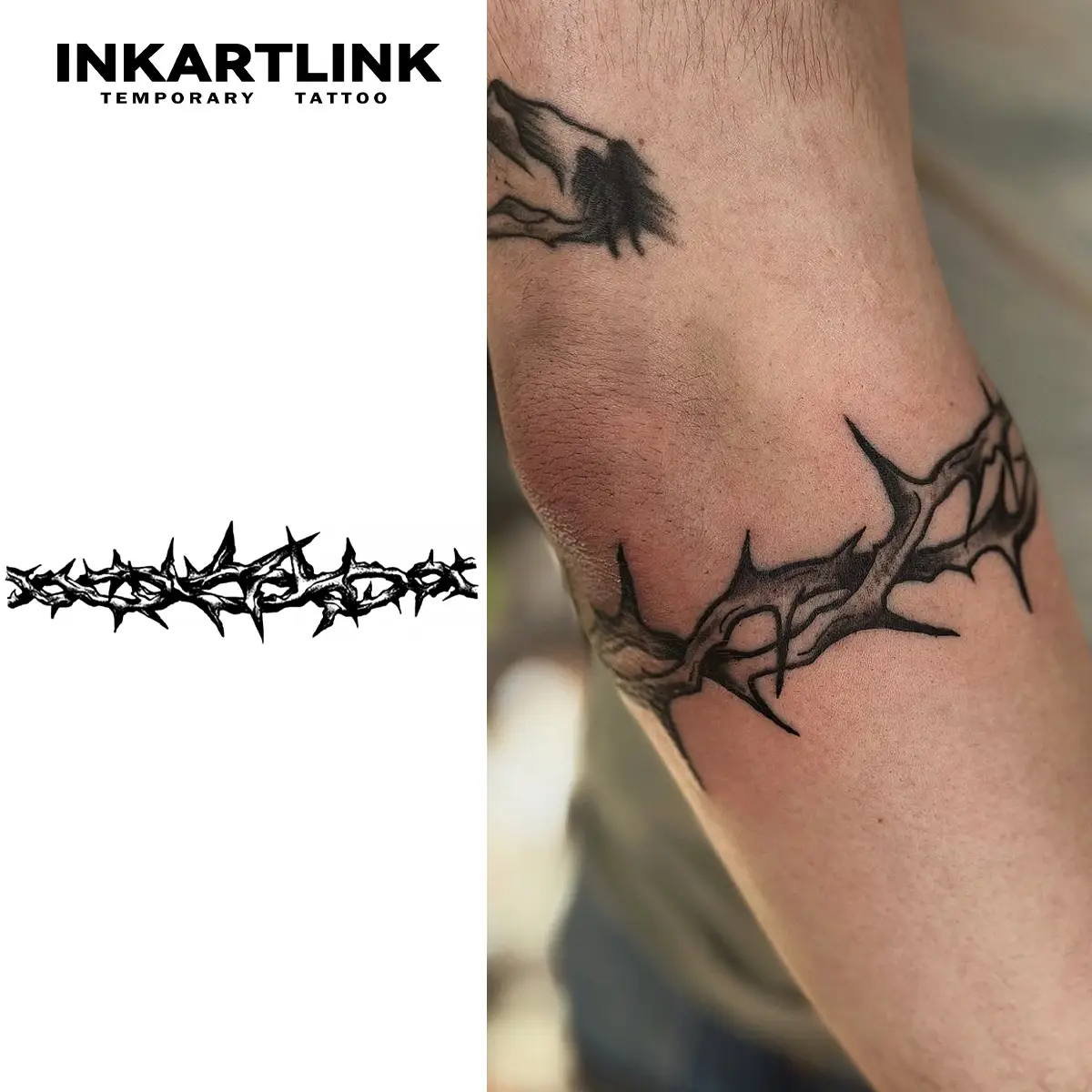 INKARTLINK Thorn Series Semi-Permanent Fake Tattoos - 2 Sheets Adult Art Design, Waterproof, Realistic Look, No Adhesive, No Reflection, 1-2 Weeks Long-Lasting, Tattoo Ideas, All Skin Types, Ideal for Swimming, Party, For Men & Women