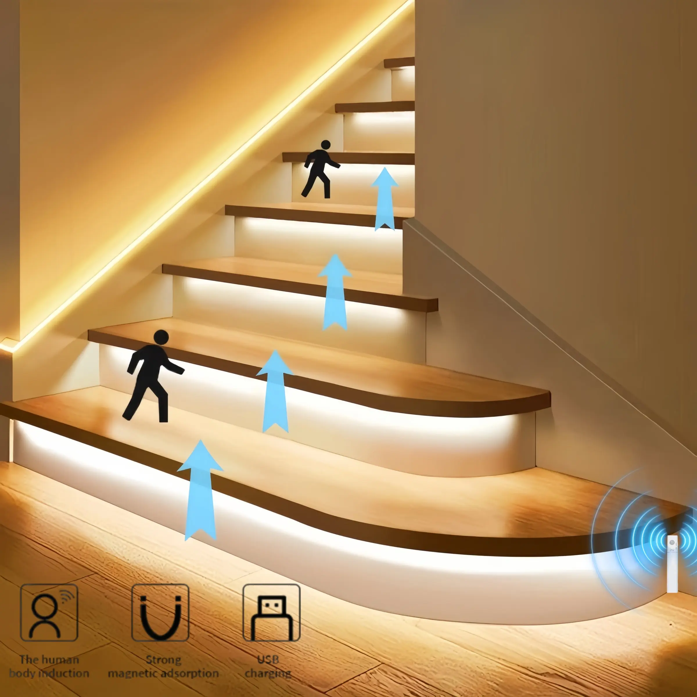 USB Motion Sensor Night Light, LED Flexible Strip, LED Lights Strips, Induction LED Lights, Ideal for Stairs, Hallway, Balcony, Wedding Decor, Indoor/outdoor Use, Stair Lighting