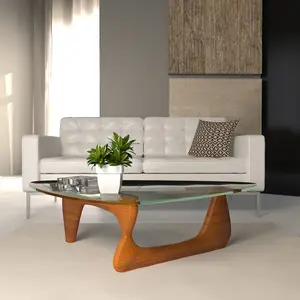 LeisureMod NG52LW Imperial 3-Piece Triangle Coffee Table - Light Walnut, Glass Coffee Table for Indoor Living Spaces, 3-Piece Coffee Tables, Glass Coffee Tables