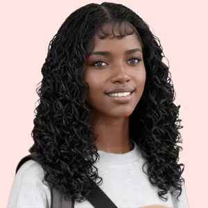 ZIHAN Synthetic Braided Lace Wig for Black Females, Double Swiss Full Lace Micro Twist Wig with Baby Hair, Short Senegal Curly Box Braid, Heat Resistant Synthetic Hair Extensions, Synthetic Braids