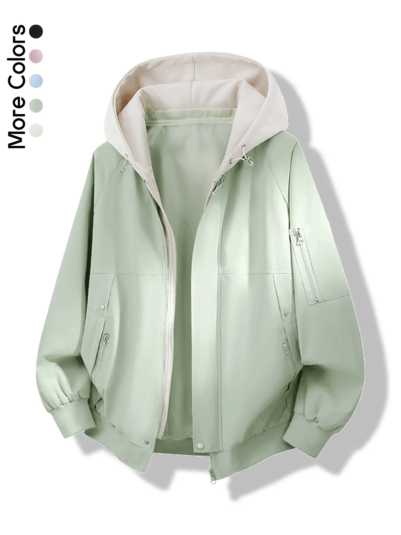 Women’s 2-in-1 Layered Jacket with Detachable Hood, Casual Zip-Up Multi-Pocket Bomber Coat Outerwear