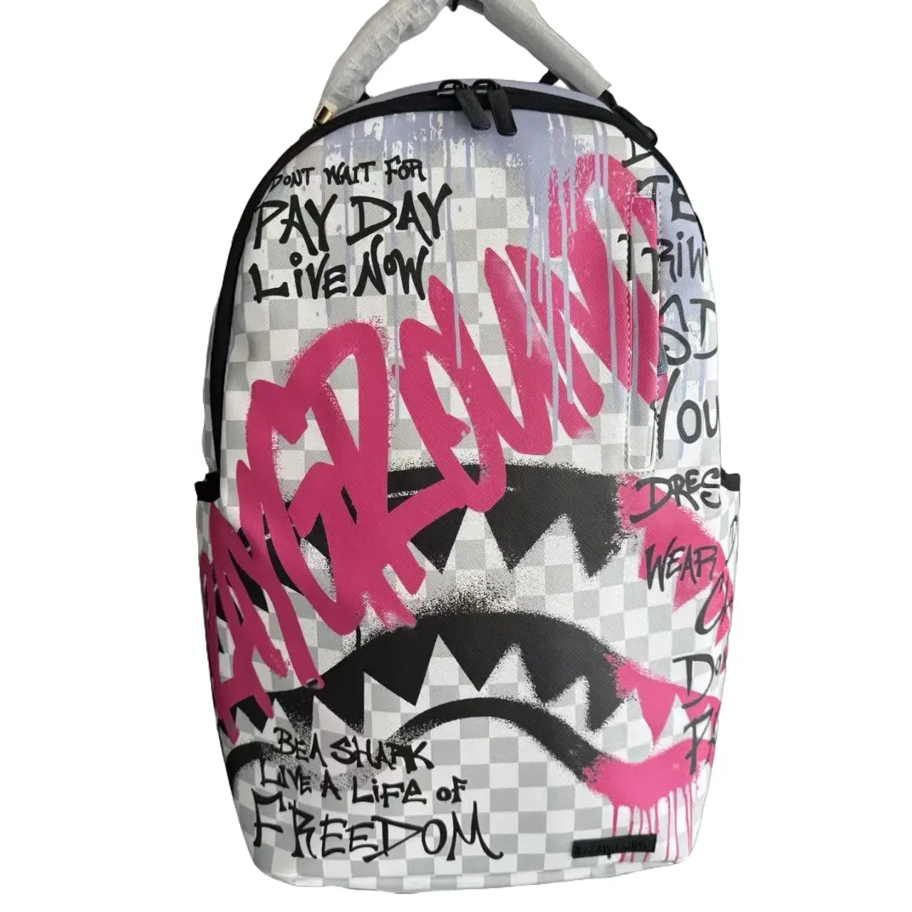 New White Red Graffiti Shark Mouth Backpack Unisex American retro-style street backpack—suitable for school, travel, and everyday outfits. basketball bag work weekender