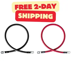 1/0 Gauge (AWG) Black and Red Pure Copper Battery Cable Wire with Lug Connector Ring Terminals