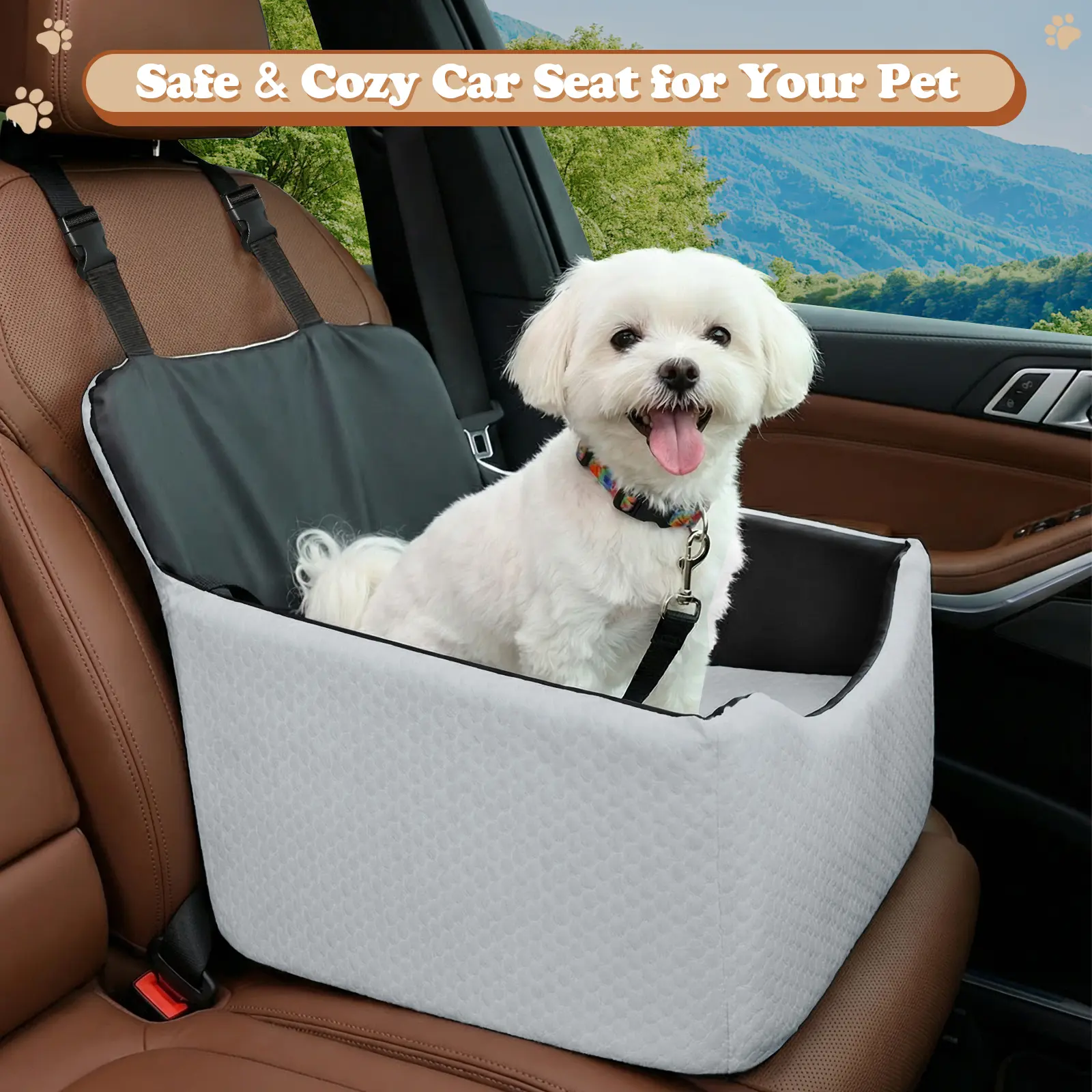 【tiktokshopbacktoschool】 Cozila Dog Car Booster Seat, All-Season Enclosed Design with Seat Belt Straps, Non-Slip & Waterproof Pet Travel Seat Summervibes petlovers campingessentials