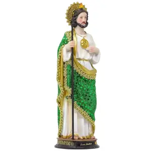 San Judas 8"-36" Inches Tall Vestido Tela- Estatua Detailed Figure with Green Sparkling Robe and Gold Accents brand new in box Religious Decor Standing Statue