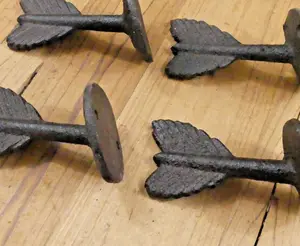 4 Cast Iron Arrow Hooks Feather Wall Mount Rustic Coat Hall Tree Hat Hardware