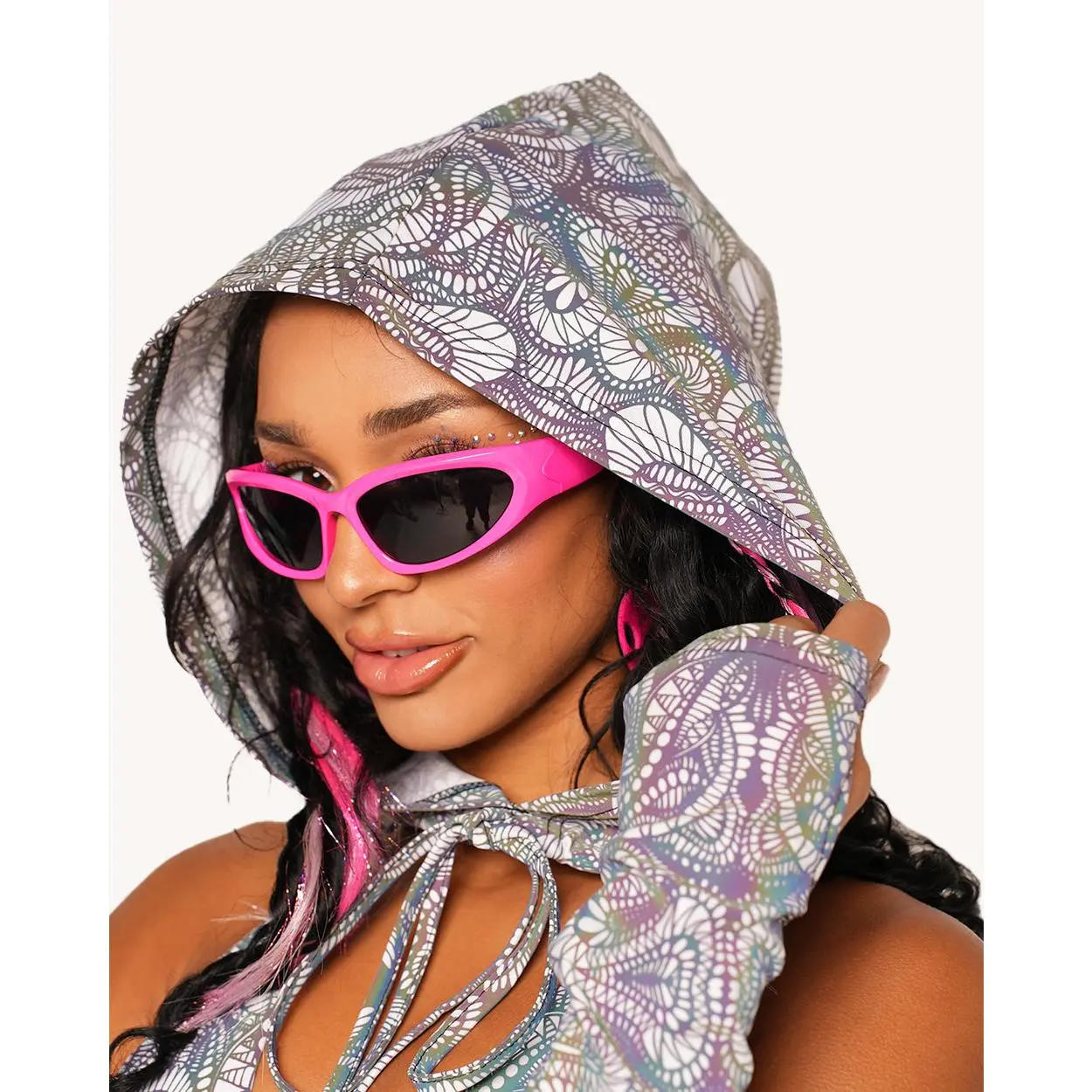 Pure Euphoria White Rainbow Reflective Hood & Sleeve Set
