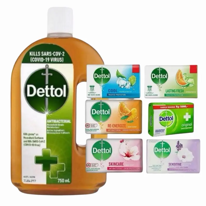 Dettol Antiseptic Disinfectant Kit - 750 ml Liquid & 4 Soap Bars, Home Cleaning & Acne Care Solution, Household Surface Cleaner, Healthcare Essentials (Package May Vary)