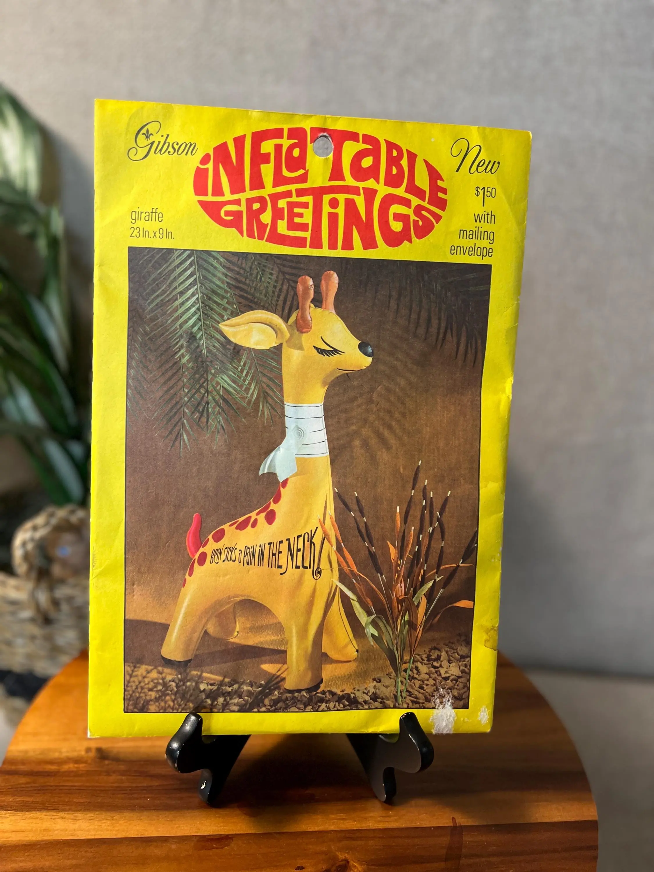 Vintage Gibson Inflatable Giraffe Balloon, Get Well Soon Greetings Balloon for Party Decor