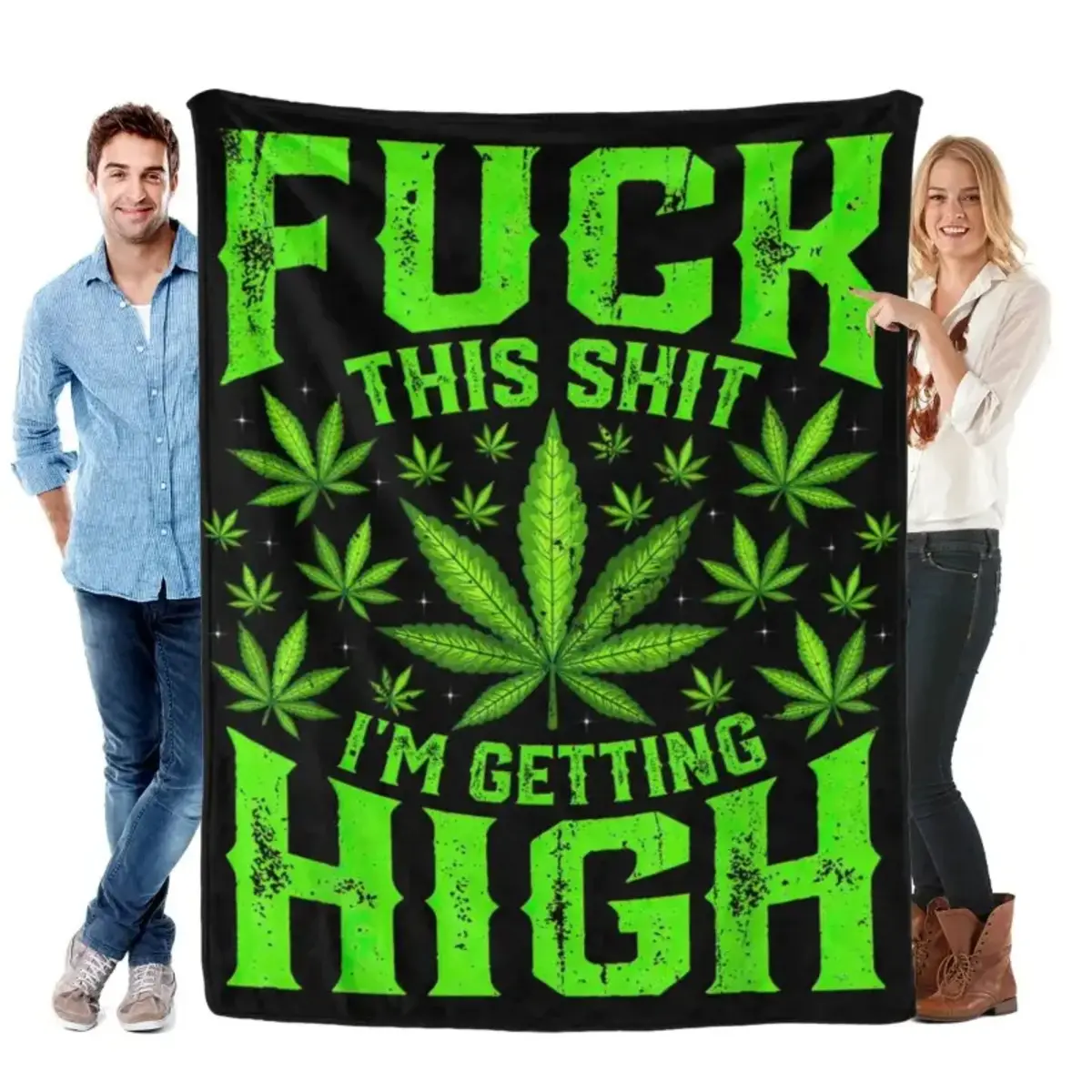 Cozy Flannel Throw Blanket - 420 Stoner Design with "Fuck This Shit I'm Getting High" Graphic, Decorative Bedroom Essential, Ideal for Home Bed Use, Father's Day Gift
