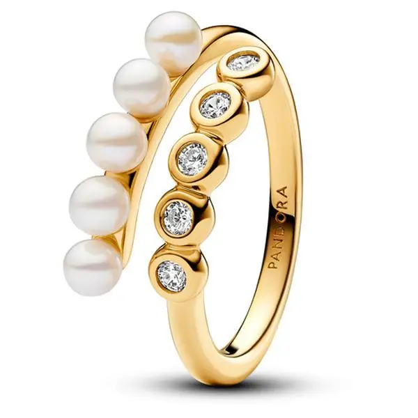 Pandora Treated Freshwater Cultured Pearls & Stones Open Ring 163146C01-54, One Size, Gemstone