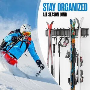 Houseables Ski Rack Wall Mount, Ski Holders For Wall, Rack For Garage, Snowboard Storage, Gear Hanger, Organizer, Grabber, Indoor, Store 5 Pairs, 270 lbs Capacity, 32 x 4 Inch, Steel