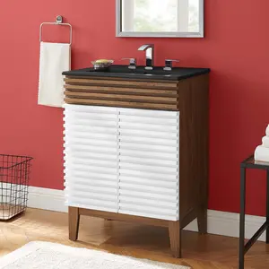 Modway Render 24" Bathroom Vanity in White Walnut Black