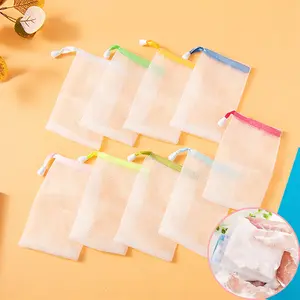 10Pcs Exfoliating Soap Foaming Mesh Bags with Drawstring, Soap Saver Pouch for Face & Body Cleansing, Assorted & Random Colors, Includes Natural Sponge