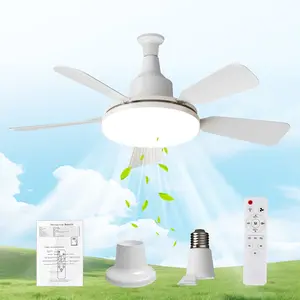 E27 Socket Fan Light Lamp, Adjustable Dimmable Timer, 3 Color Modes 3000k-6500k, Remote Control, Ideal for Bedroom Kitchen Living Room