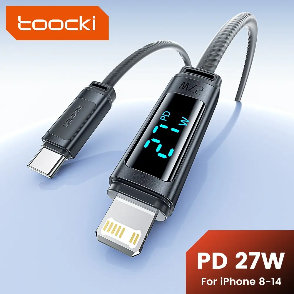 Toocki PD 27W Fast Charging Type C to Lightning Cable for iPhone14 13 12 Pro Max With Silicone LED Digital Display USB to Lightning Fast Charger Data Wire Cord For iPad