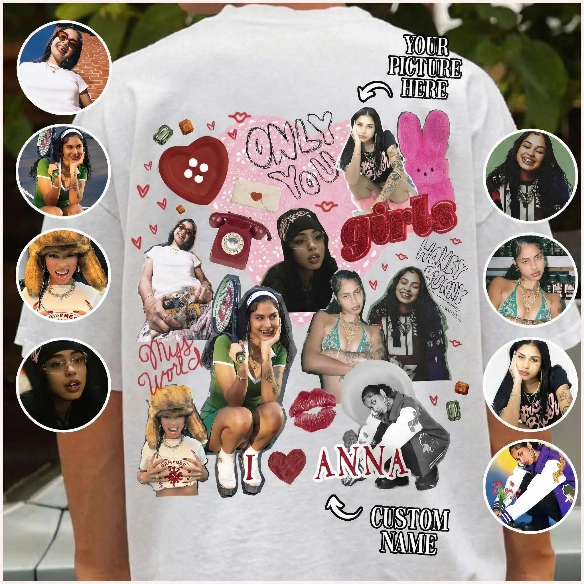 Custom Photo Collage Valentine's Day Shirt - Personalized Name Vintage Bootleg Tee - I Love My Girlfriend Shirt for Wife, Couples - Y2K Retro Streetwear Aesthetic