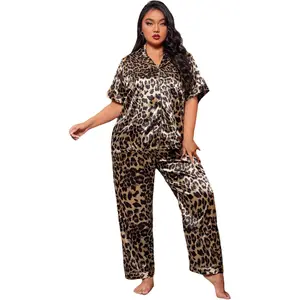 Women's Plus Size Satin Pajama Set 2 Piece Notch Collar Sleepwear Loungewear