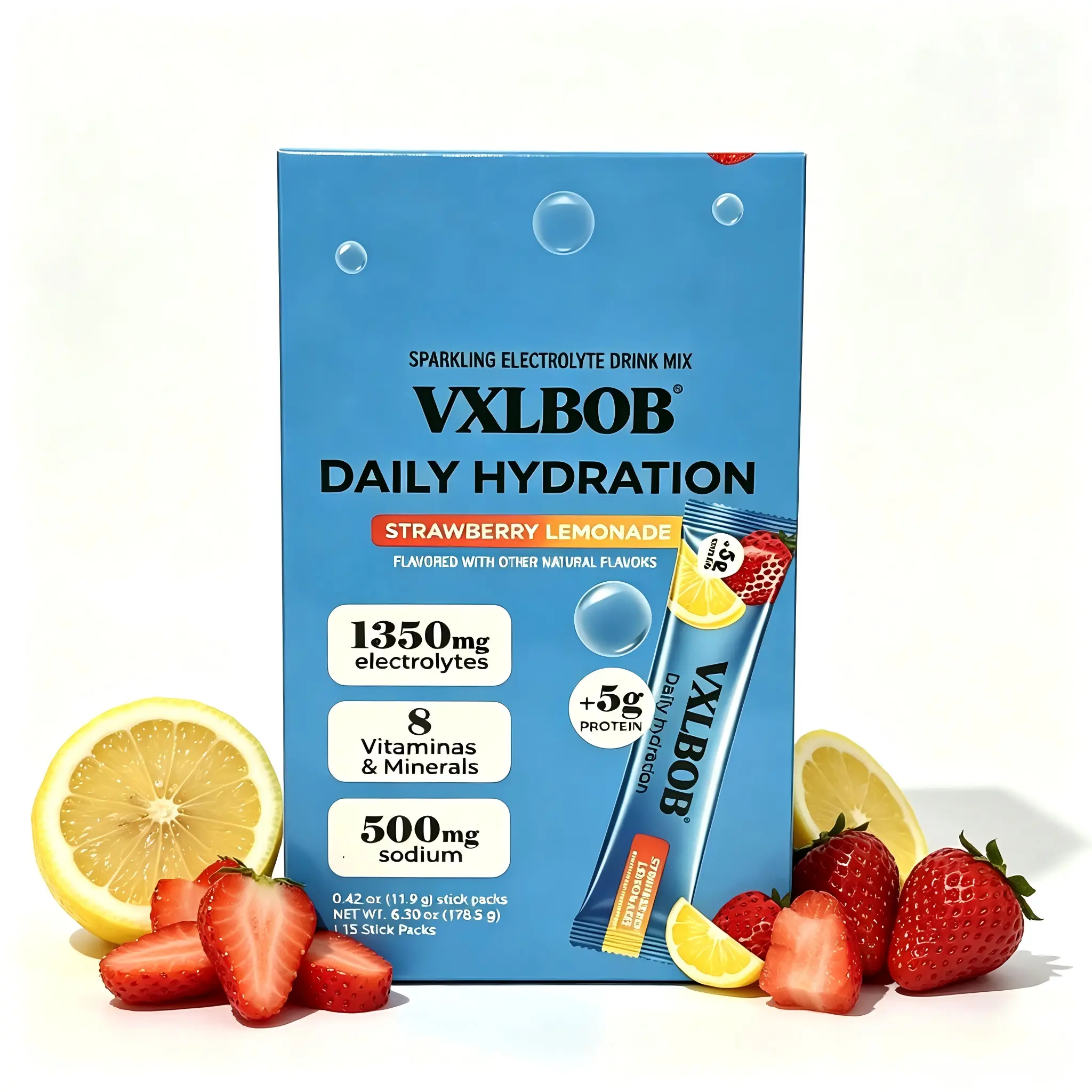 VXLBOB Daily Use Rehydration Bar (15 sticks) - 1350 mg Electrolyte, 5 g Clear Whey Protein and Collagen, 8 Key Vitamins Vitamins, Sugar Free Rehydration Enhancement Beverage Blend