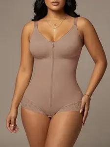 1 Count Women's Colombian Fajas Shapewear, Adjustable Thin Shoulder Straps Bodysuit, High Compression Bodysuit, Tummy Control & Butt Lifting Body Shaper, Anti-Slip Lace Trim Underwear, Perfect For Daily Wear, Everyday