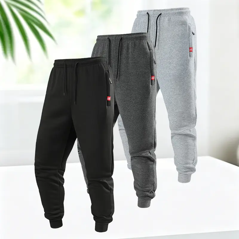Men's 3-Pack Casual Athletic Workout Pants - Drawstring Waist, Comfortable Versatile Athleisure/Fitness/Gym Running Sportswear Bottoms, Ideal for Golf, Camping, Gift for Men, Athleisure Bottoms