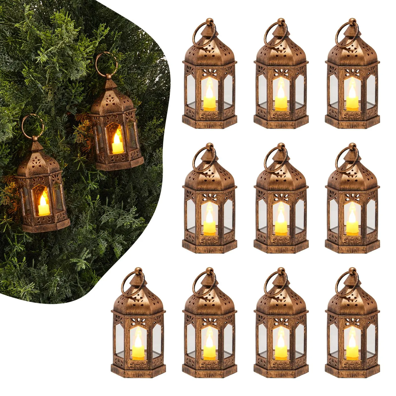 VEVOR 12-Piece Elegant Bronze Decorative LED Electric Flameless Candle Lanterns with Glass Walls, Wall Mount-Hanging, Battery-Operated for Wedding Farmhouse Indoor Porch Use (2.56x2.56x5.04 in) - summerfinds DealsForYouDays