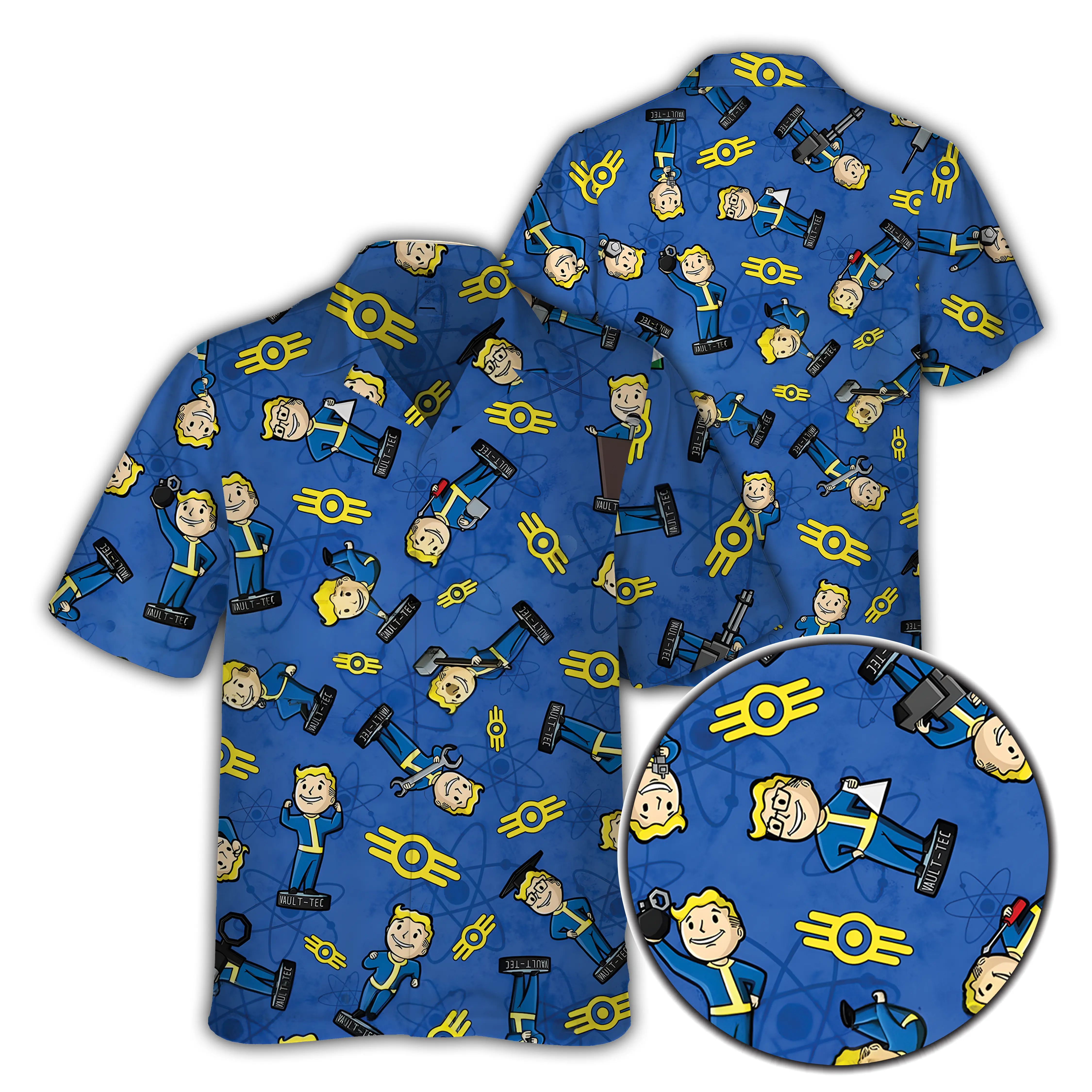 Fallout "Nuclear Summer" vault-tec – Funny Tropical Beach Party Tee, Retro Gaming Button Shirt, Gamer Gift For Men, FalloutFan Apparel