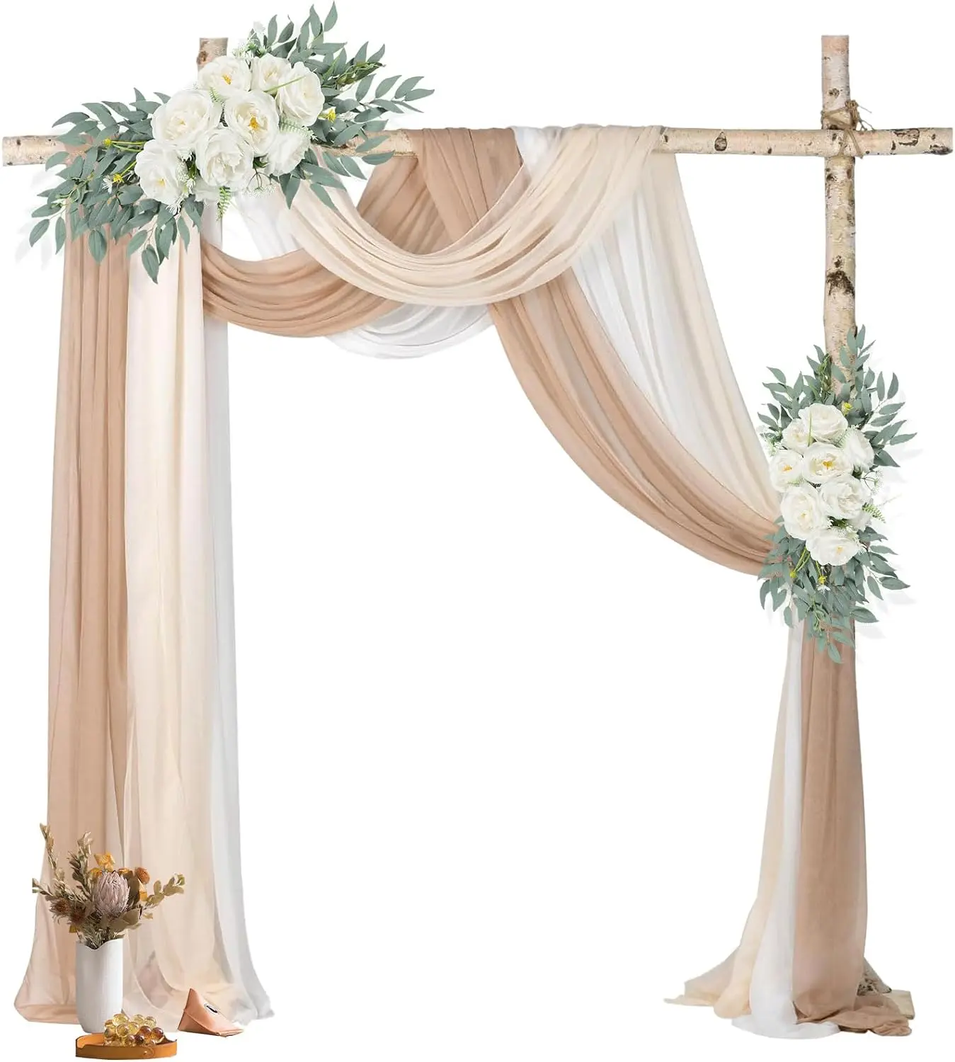 3 Panels Wedding Arch Draping Fabric 6 Yards Mixed Color Chiffon Sheer Backdrop for Ceremony Party Decoration Elegant Neutral White Nude Cream