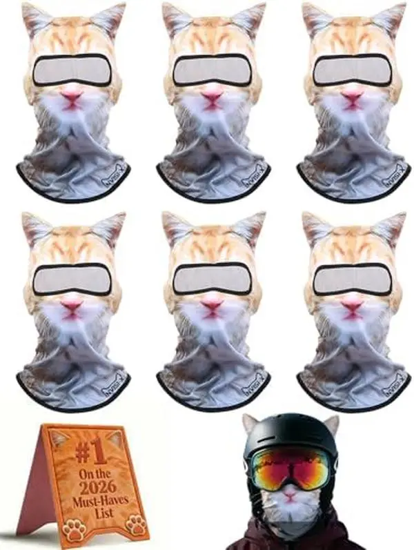 [ HALLOWEEN GIFT] 6 Pack 3D Cat Ski Mask with Ears Animal Balaclava for Parties | Cat Print Face Cover for Festivals, Raves, Costume Parties, Outdoor Activities and Playful Winter Looks