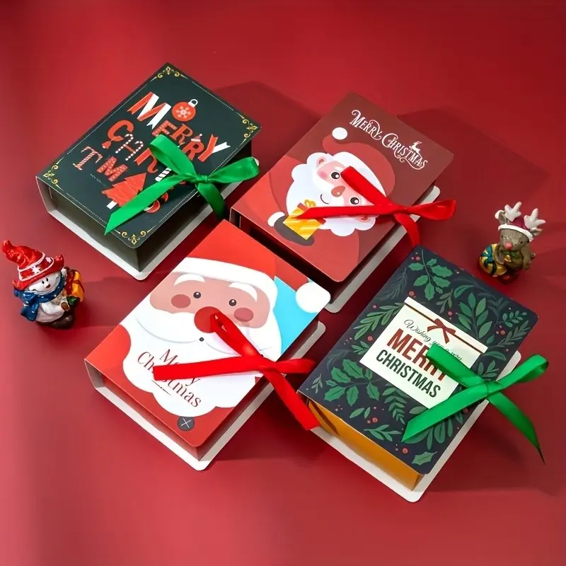 4pcs Christmas Candy Boxes, Creative Magic Book Sugar Containers, Gift Packaging Paper Boxes, Perfect for Holidays and Parties