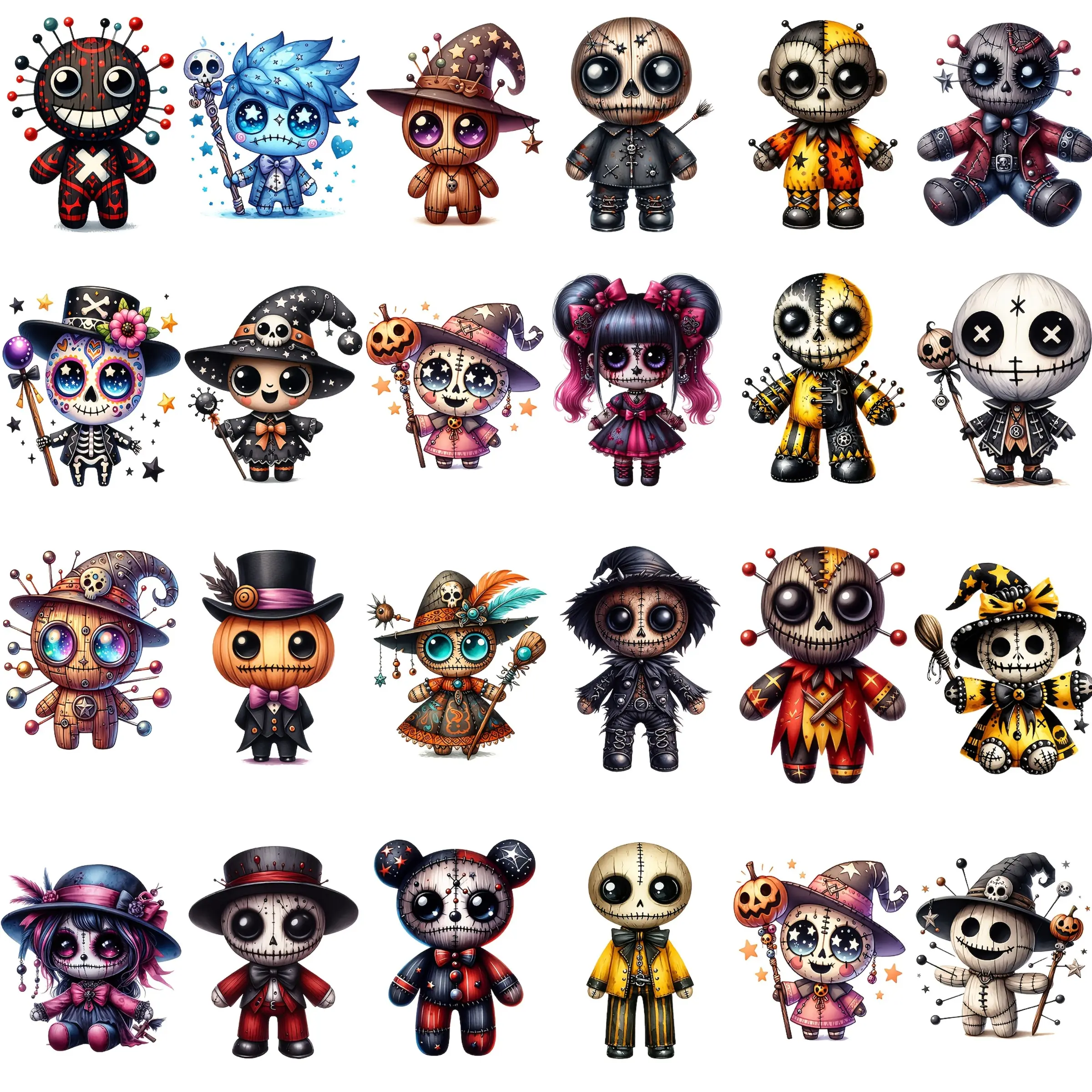 36pcs Halloween Voodoo Doll Iron-On Embroidery Patches, DIY Heat Transfer Vinyl Stickers for T-Shirts Jeans Hats Bags, Washable No Crack