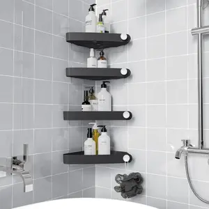 Plastic Corner Shower Caddy (for 90 °   Only), 4 Pack Adhesive Corner Shower Shelves for Smooth Wall, Bathroom Organizers and Storage, Black