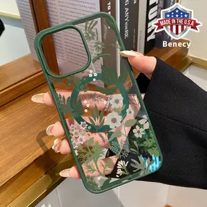 MagSafe Phone Case Compatible with iPhone 16 Pro Max 15 Plus 14 13 12 11 XR E XS Green Leaf Specimen Clear Acrylic Hard Back Soft TPU Edge Non-Yellowing Protective Cover for Girl