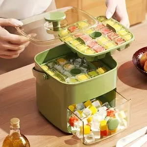 Two-In-One Ice Cube Mold, 48 Slots for Homemade Ice, Large Capacity, Portable, Plastic, Home Use, Dual Layer Design, Ice Molds
