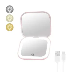 Portable LED Makeup Mirror, 1x/2x Magnification Mirror with Light, Rechargeable Mirror with Light, Pocket Mirror for Travel, Outing, Daily Use