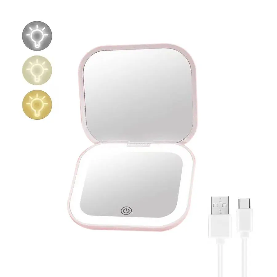 Portable LED Makeup Mirror, 1x/2x Magnification Mirror with Light, Rechargeable Mirror with Light, Pocket Mirror for Travel, Outing, Daily Use