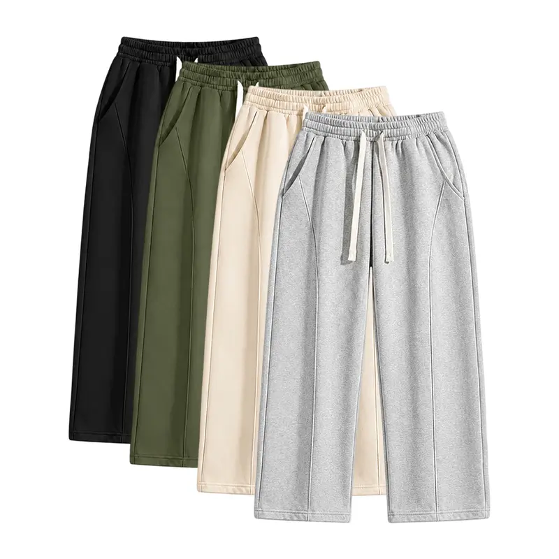 Men's Plain Polyester Warm-Lined Athletic Trousers, Casual Sportswear Sweatpants with Adjustable Ultra-Wide Drawstring Waist, Baggy Wide Fit for Autumn-Winter School & Everyday Wear, Casual Sportswear Pants, Back To School Haul