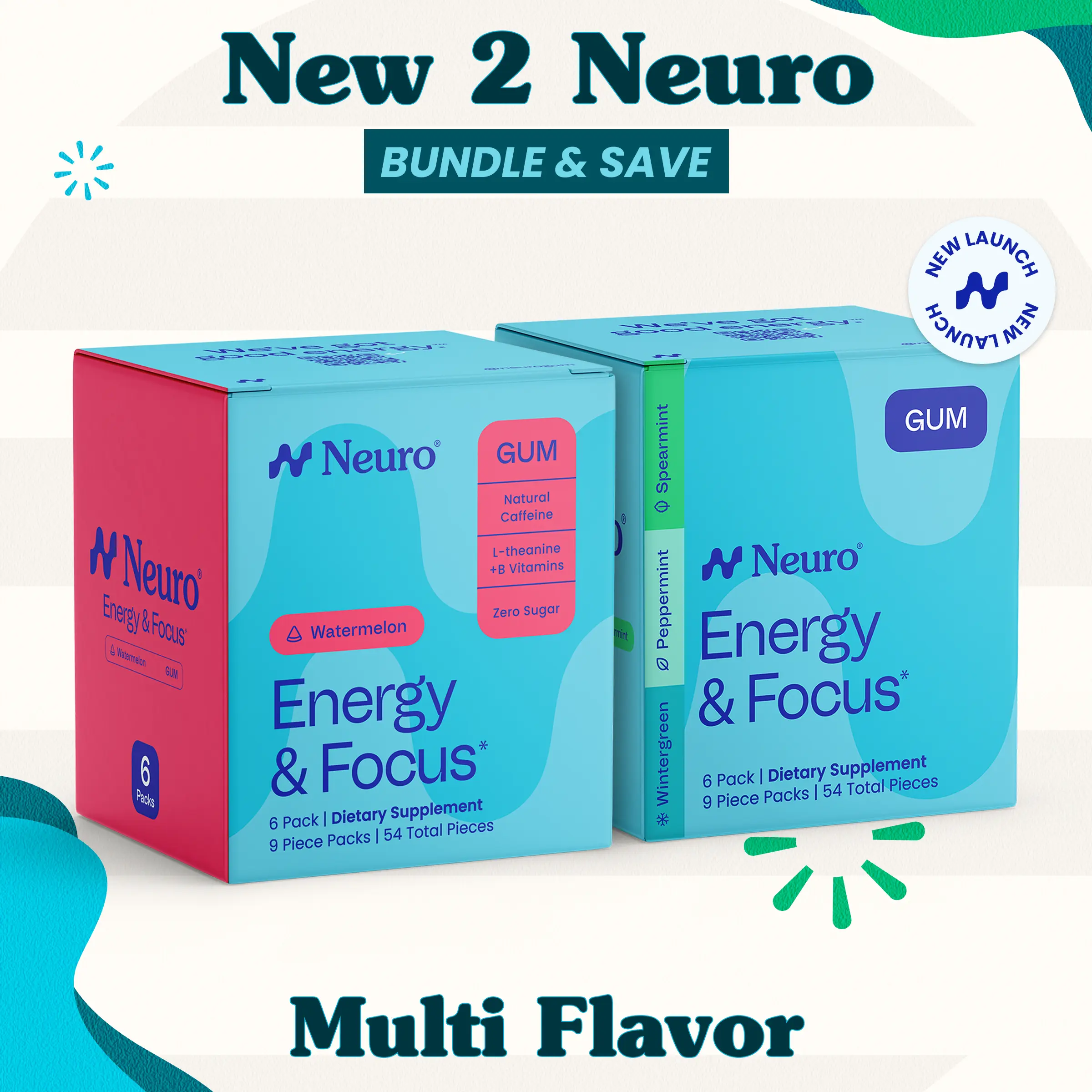 New 2 Neuro Bundle - Energy & Focus Caffeine Gum - Multi Flavor (108 Pieces) New 2 Neuro Bundle - Energy & Focus Caffeine Gum - Multi Flavor (108 Pieces)