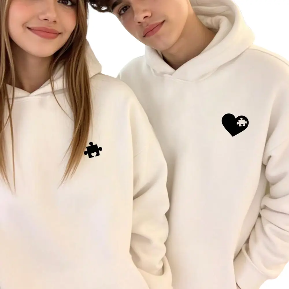 Puzzle Piece Couple Hoodie Set – Minimal Matching Hoodies for Him & Her – “You Complete Me” Design – Cute Valentine’s or Anniversary Gift for Couples